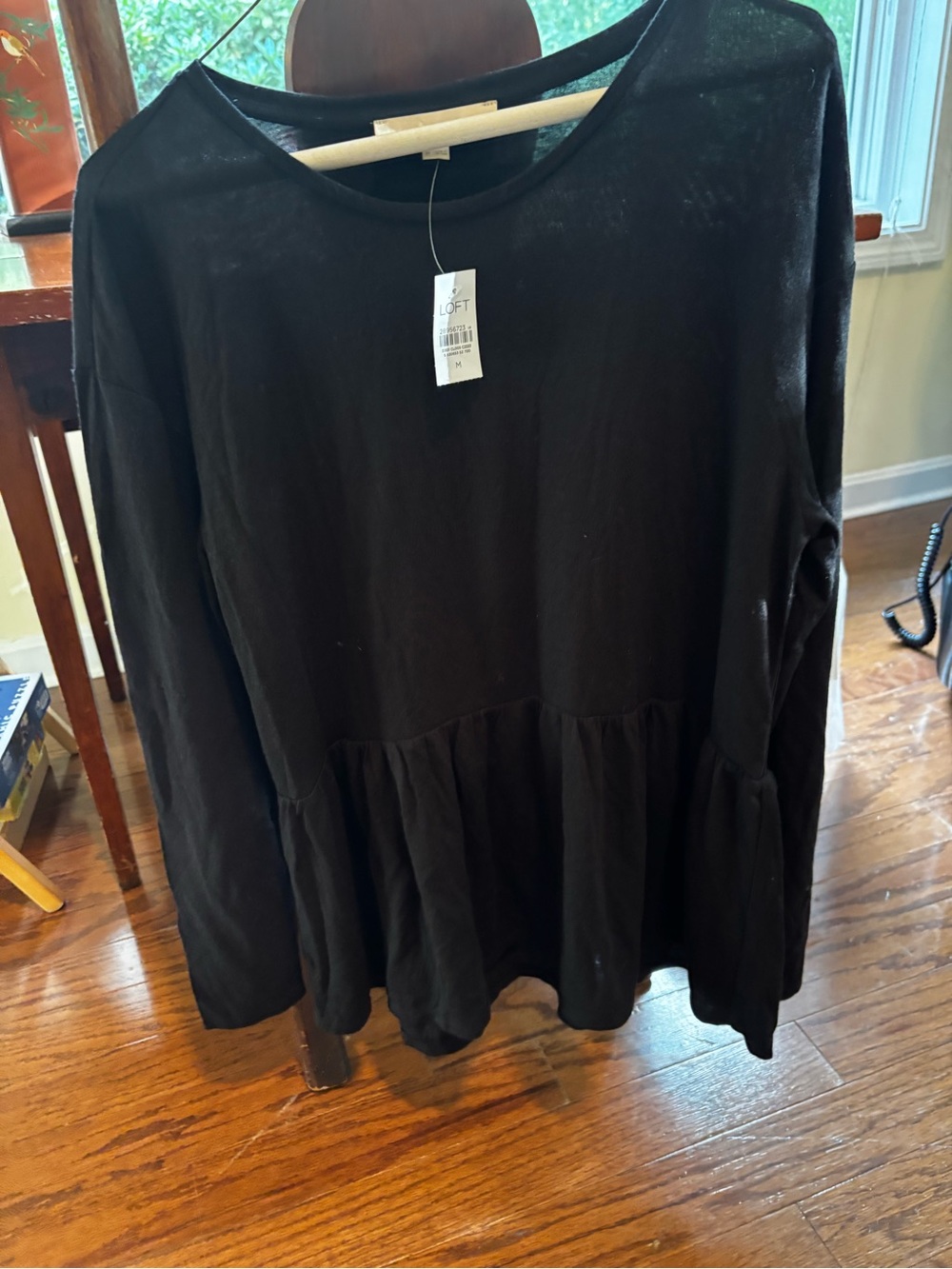 LOFT Black Long-Sleeve Peplum Top